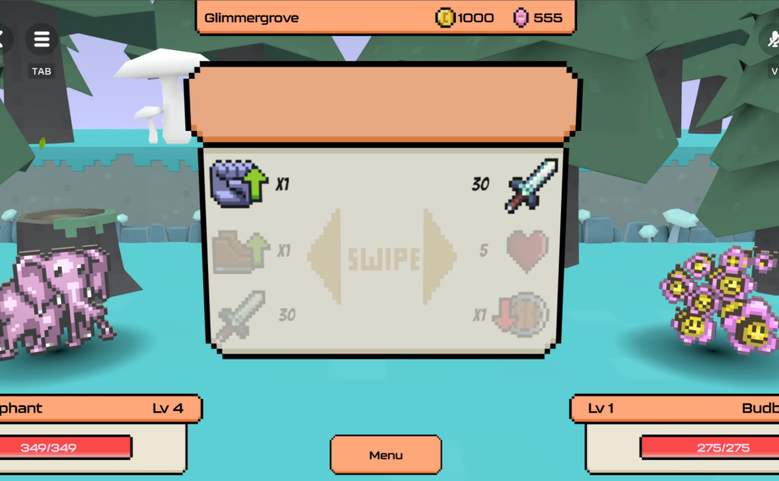 Swipe Beasts combat card selection screen showing swipe directions and attack options